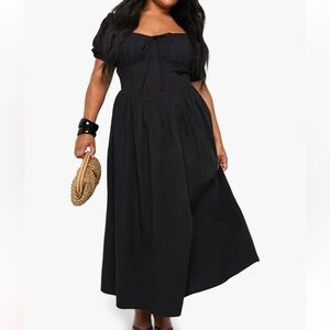 Boohoo Black corseted stretch milkmaid dress new with tags Plus Size
